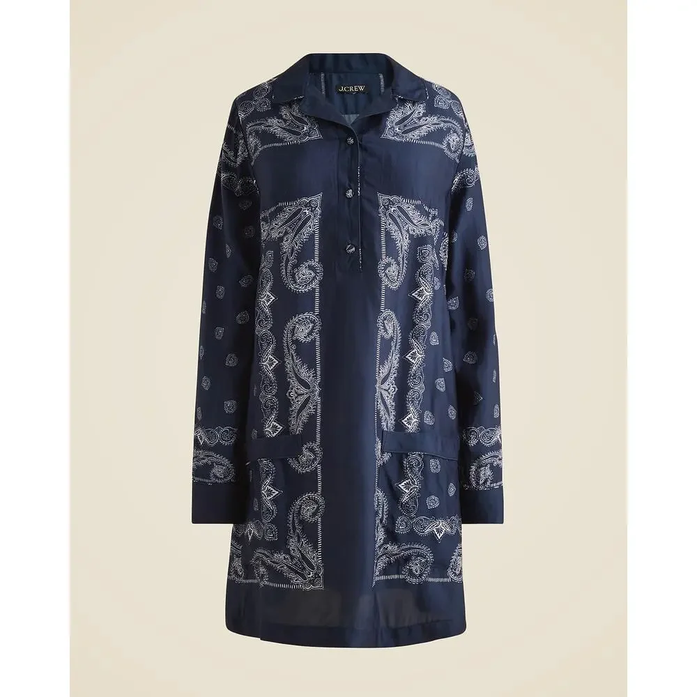 J. Crew Women's Relaxed-Fit Shirt-Dress in Bandana Print Navy Size 12 NWT